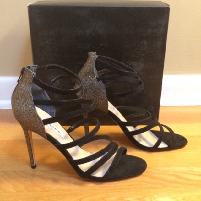Nina Chelise Glam Black & Gold Caged Strappy Sparkly Glittering Stiletto Sandals — image 5 of 8
